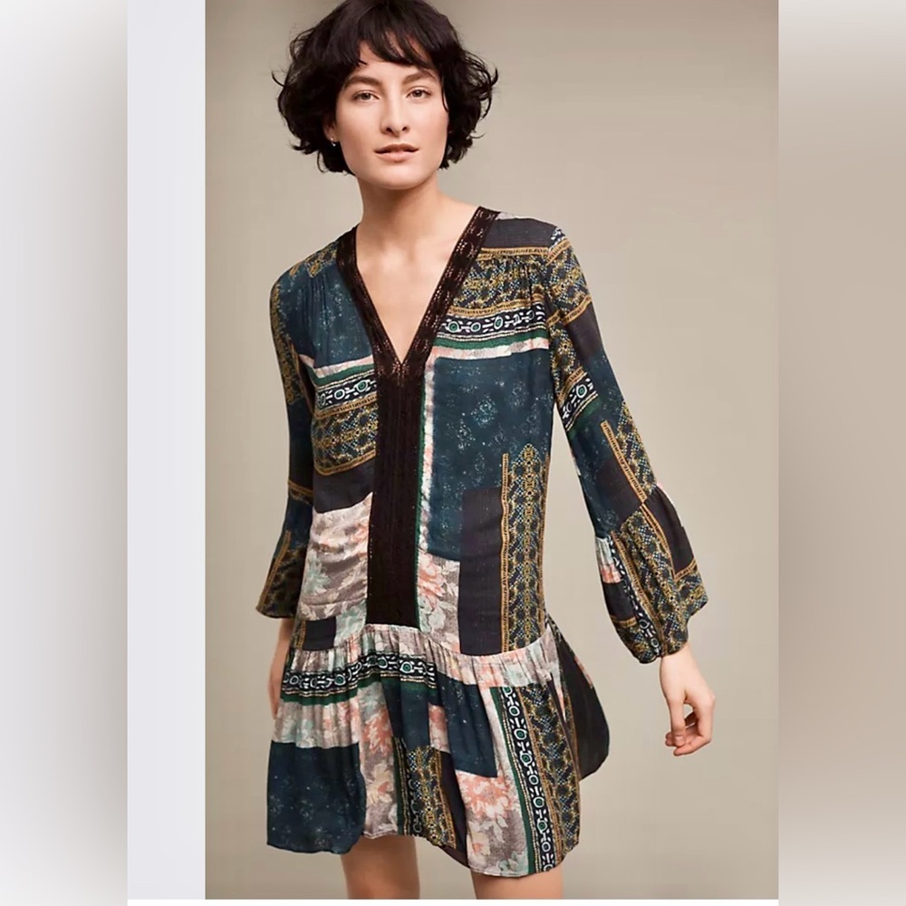 Anthropologie/Maeve Green Patchwork Print. Size XS
